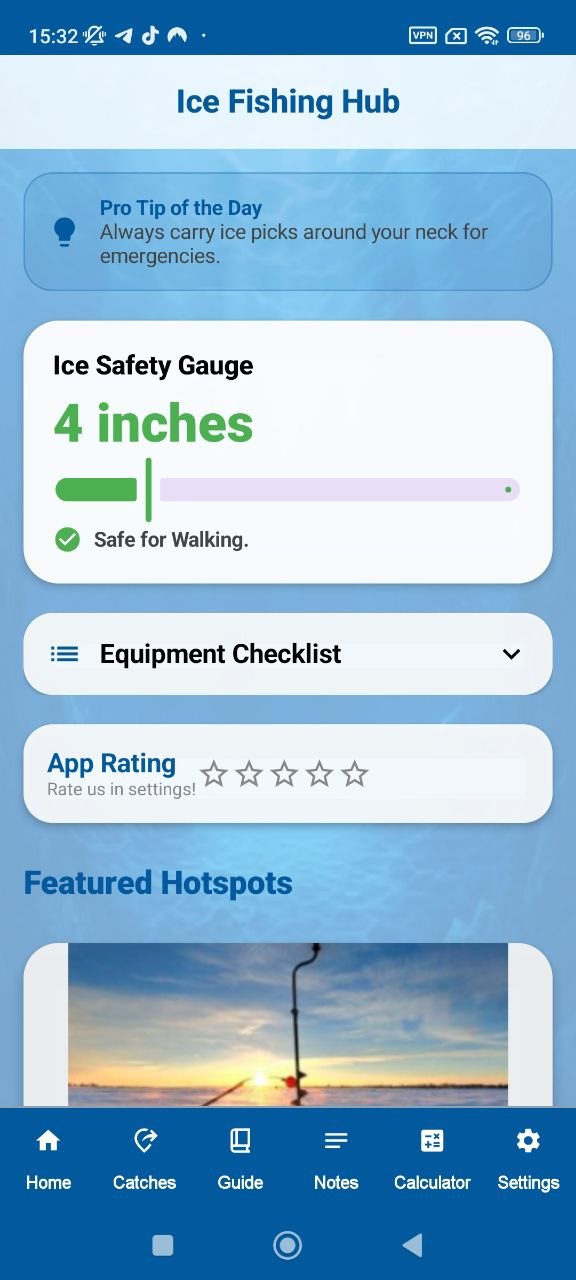 Ice Fishing Hub home screen
